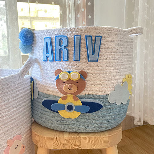 Teddy Airplanes Storage Basket