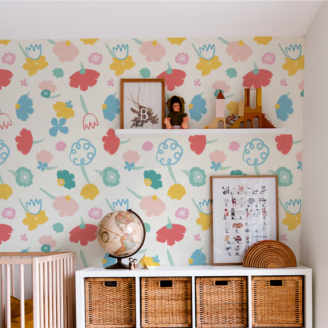 Flower White Nursery Wallpaper