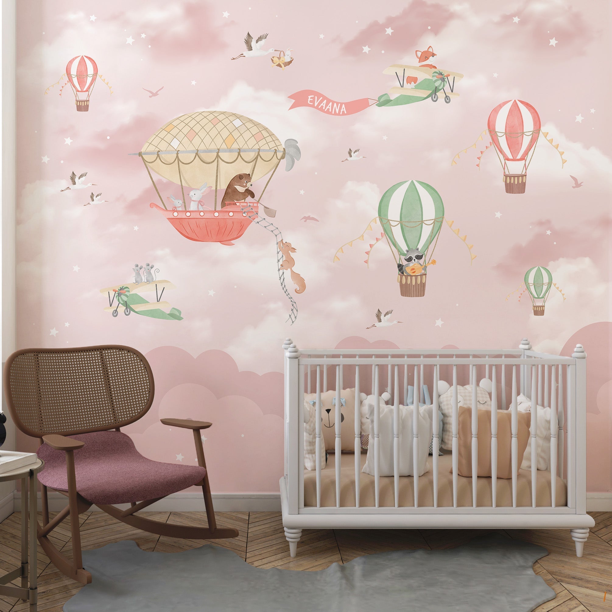 Pink Balloon Nursery Wallpaper